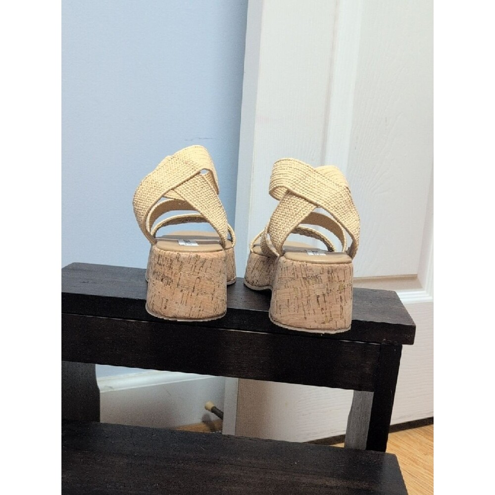 Steve Madden Sashes Raffia Natural Beige Cork Platform Sandals Size 8M NIB - Picture 3 of 5